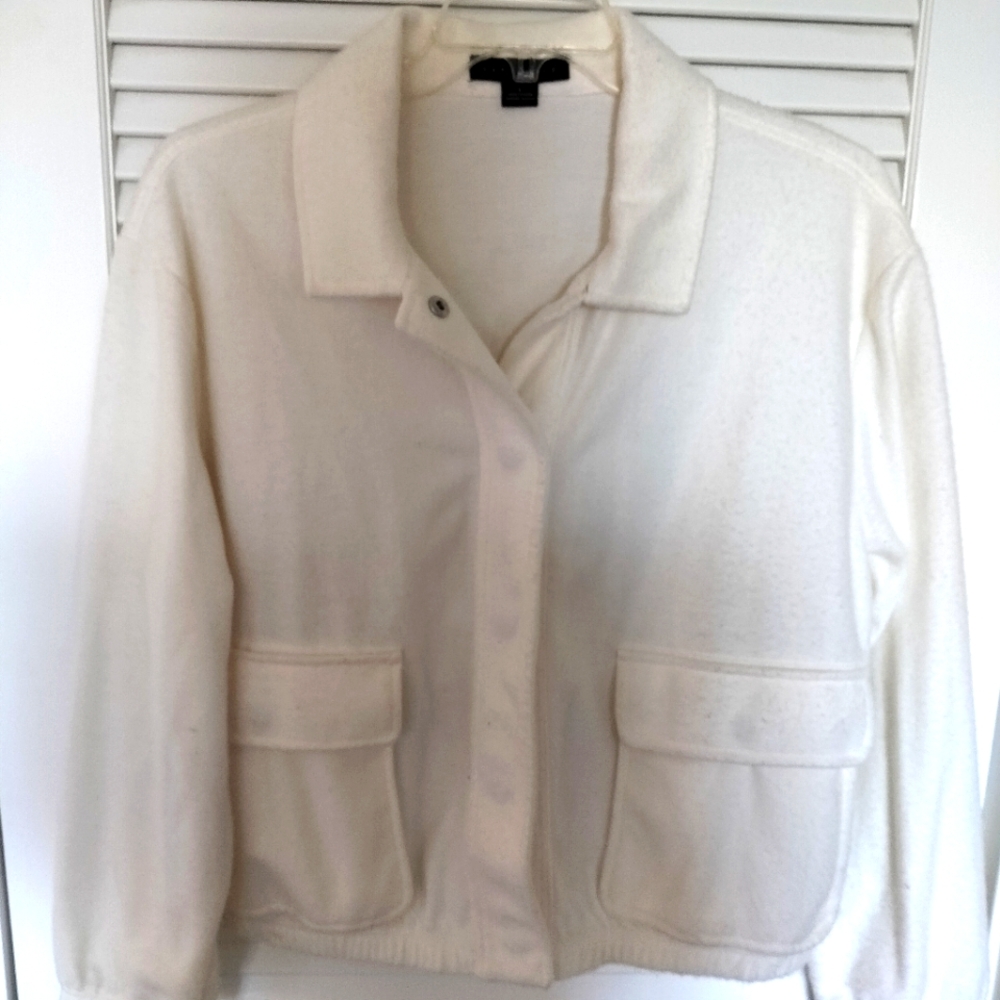 Sanctuary Women's White Fuzzy Snap Up Jacket with Pockets Size Large